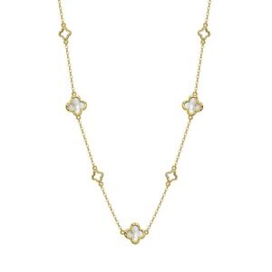 Mother of Pearl Clover Station Necklace | Sterling Silver Gold Plated | 20 - 22"